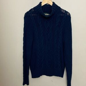 Lauren Ralph Lauren Ladies Navy Cotton Cable Knit Turtleneck Sweater size L Ski